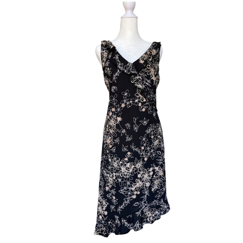 Vintage City Triangles 90s Y2K Flower Coquette Dress V-neck Ruffles Sleeveless M